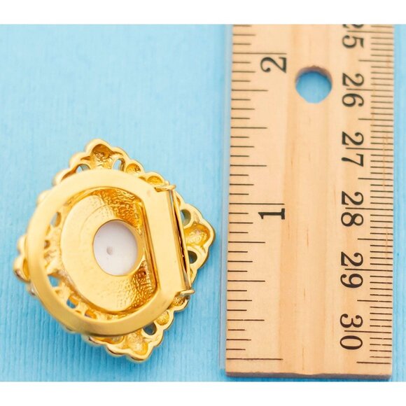 Vintage Beautiful Pearl with Rhinestones Gold Tone Clip N20 - Picture 2 of 2